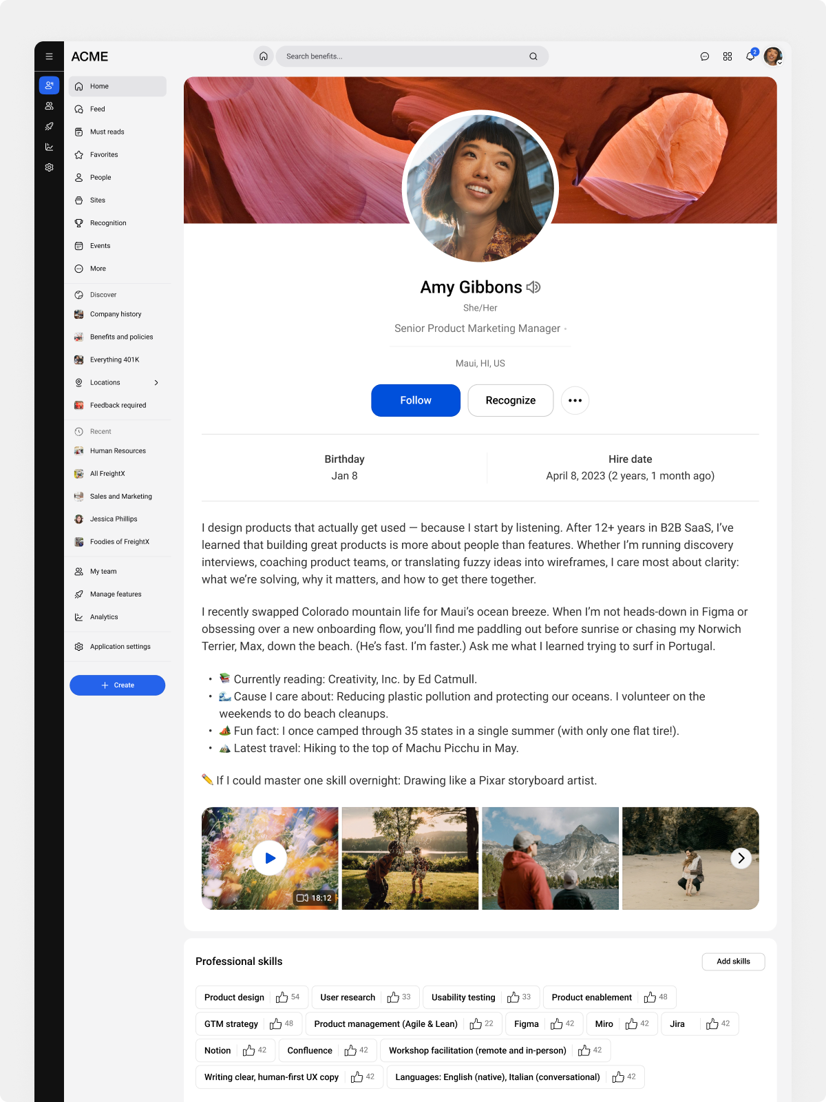 Setting up an employee profile to welcome new hires in the employee newsletter.