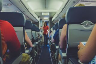 View onboard economy class in an airplane
