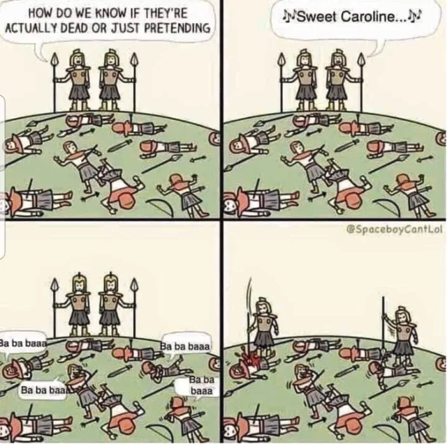 Cartoon Comic Showing Soldiers Singing Sweet Caroline