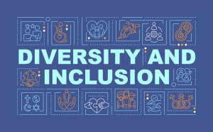 Diversity and inclusion word concepts dark blue banner
