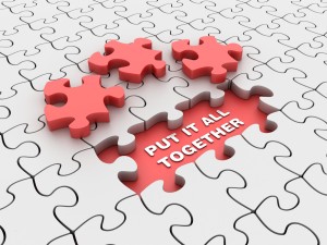 Puzzle with PUT IT ALL TOGETHER Phrase - 3D Rendering