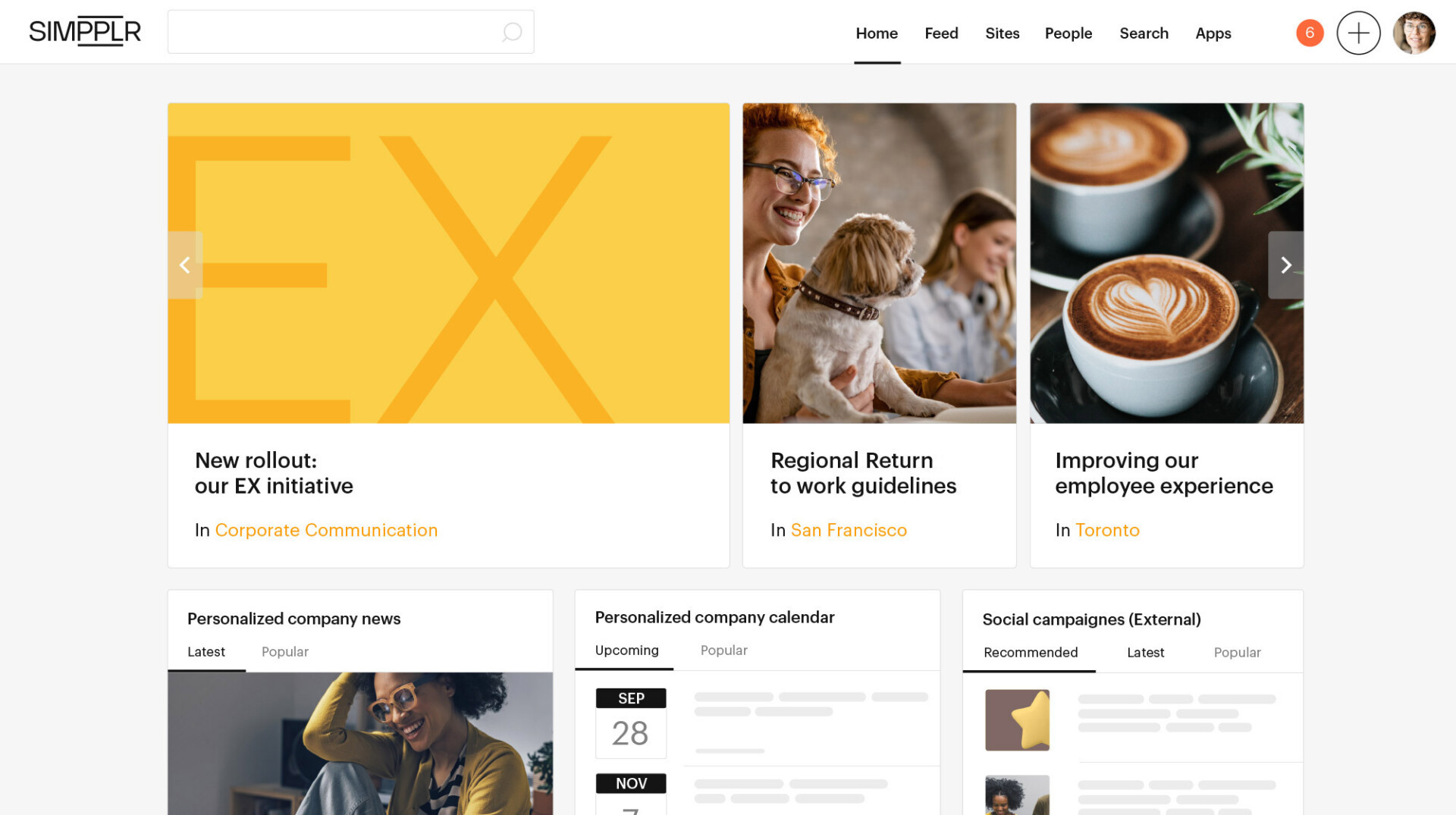 Simpplr EX platform product screenshot page