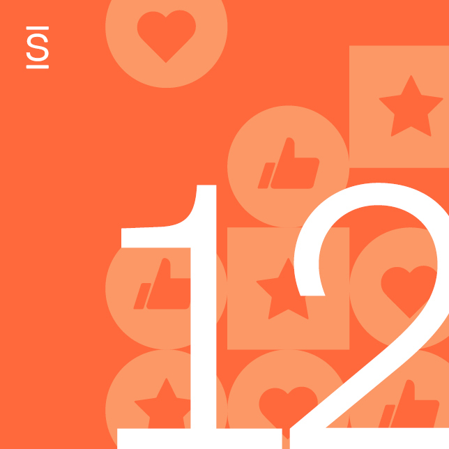 Employee recognition - white number 12 superimposed over an orange background