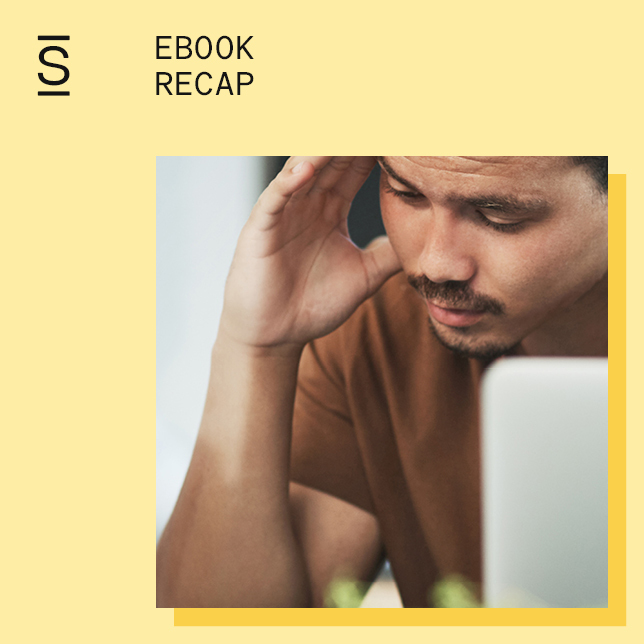 Employee engagement ebook recap, man looking at computer screen while seeming disconnected from his work