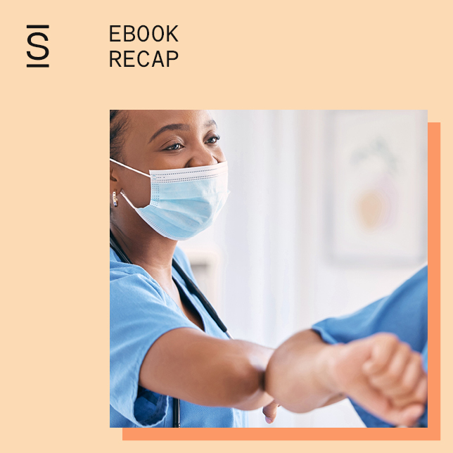 How to increase healthcare employee engagement ebook recap, doctor in mask elbow-bumping a colleague