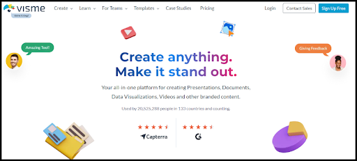 Visme Homepage: All-Inclusive Digital Design Tool