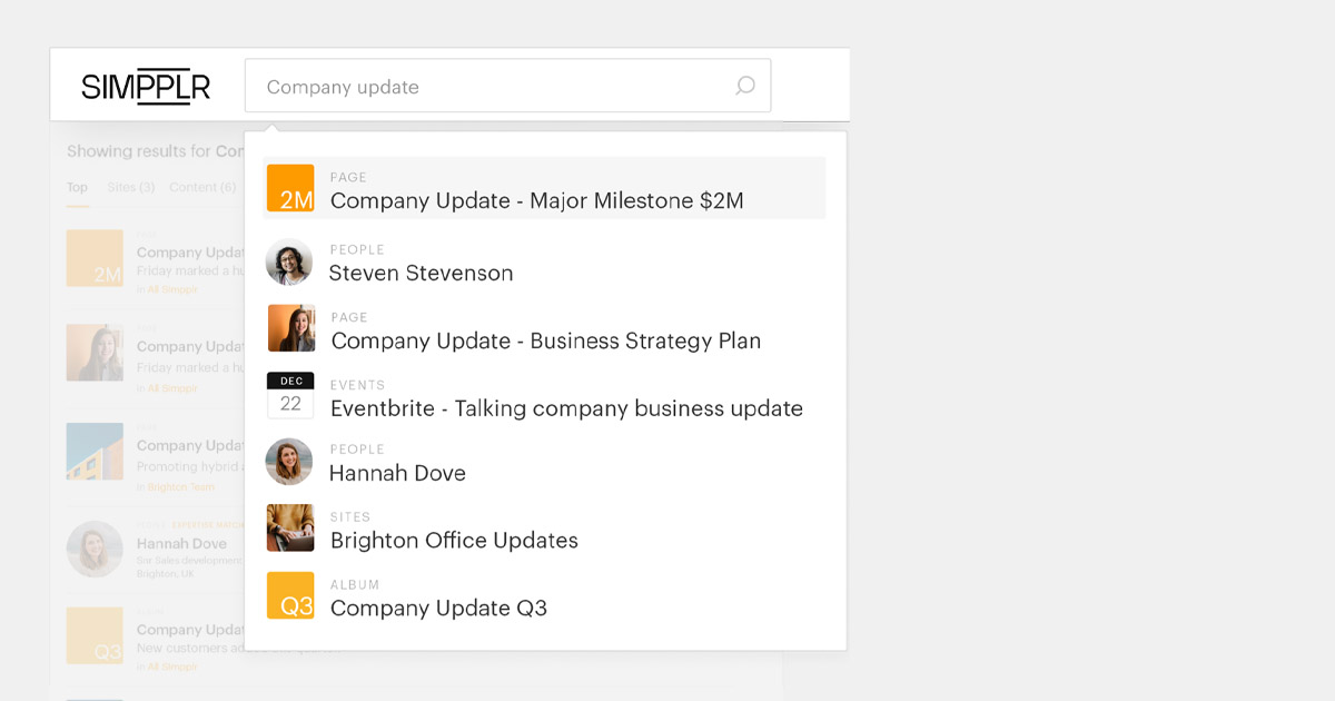 Breaking IT dependence - Simpplr intranet search results for "company update"
