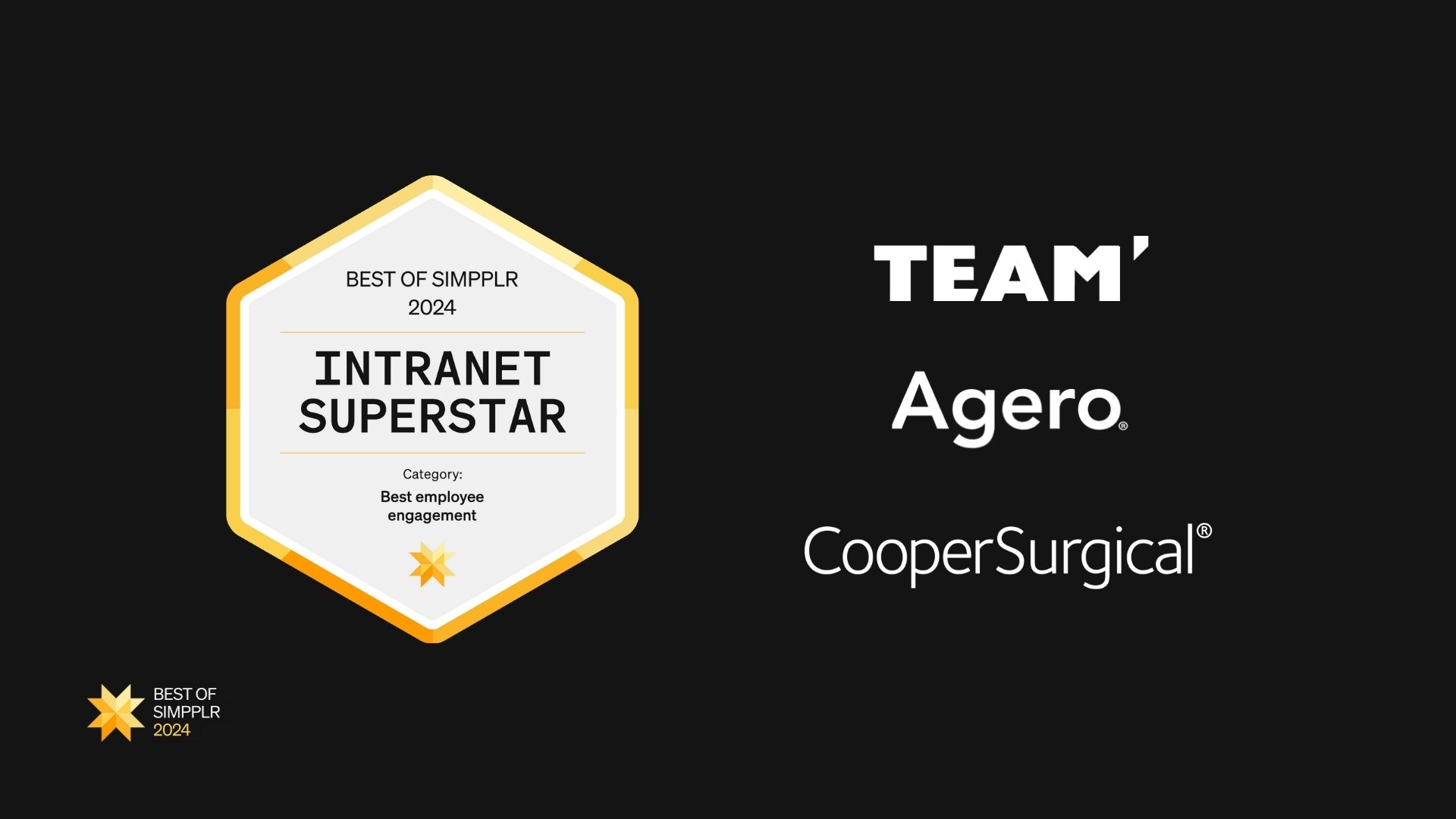 Best of Simpplr 2024 intranet contest winners - Best employee engagement winners: Agero, CooperSurgical, TEAM Marketing