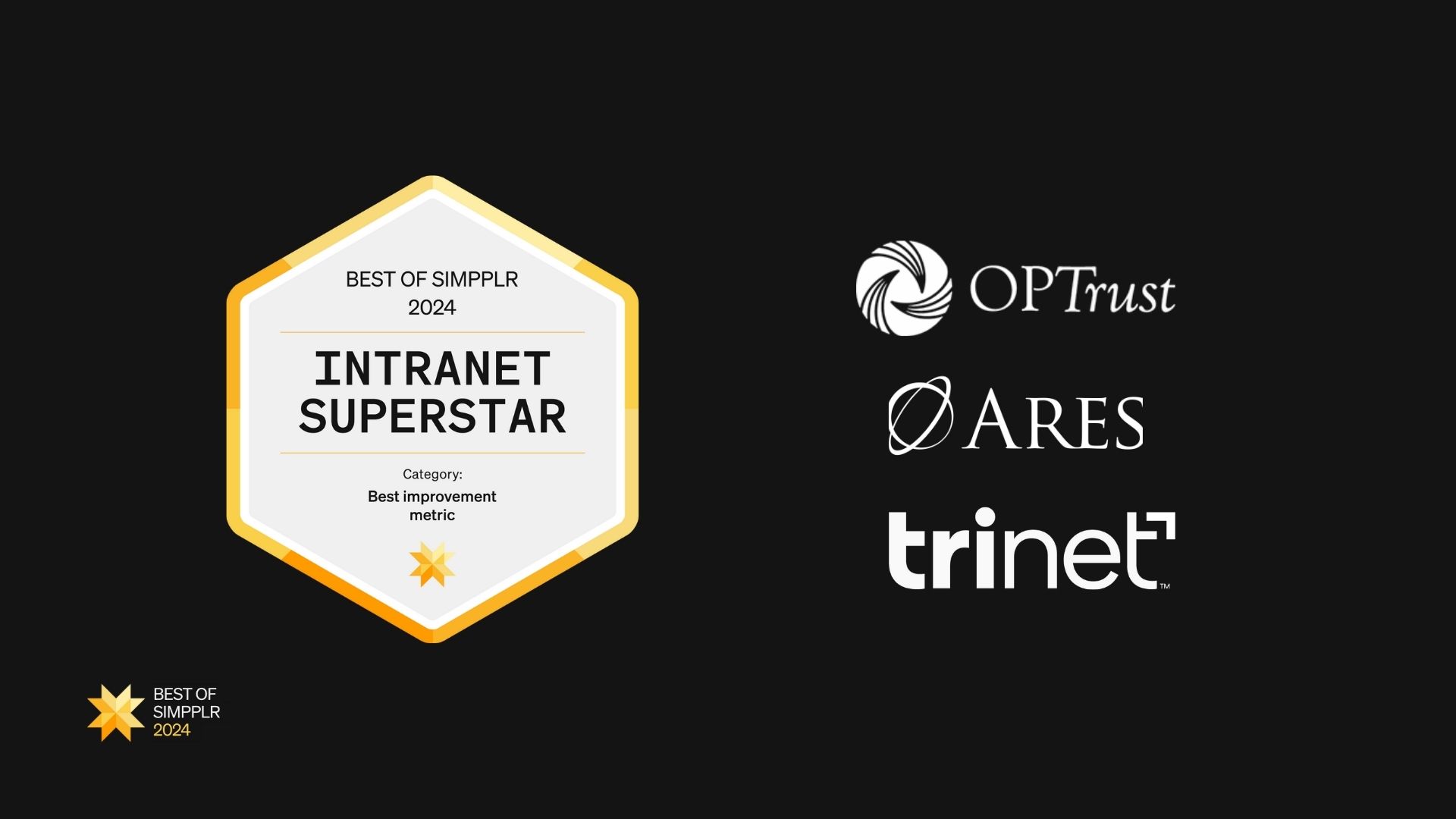 Best of Simpplr 2024 intranet contest winners - Best improvement metric: OPTrust, Ares Management, TriNet