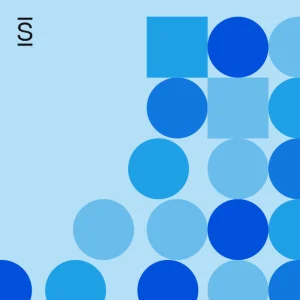 collection of blue circles and squares of varying shades