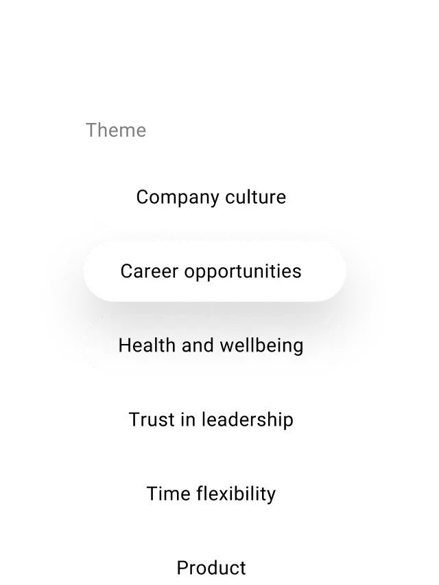 Customized AI-powered employee engagement survey themes on Simpplr employee listening tool