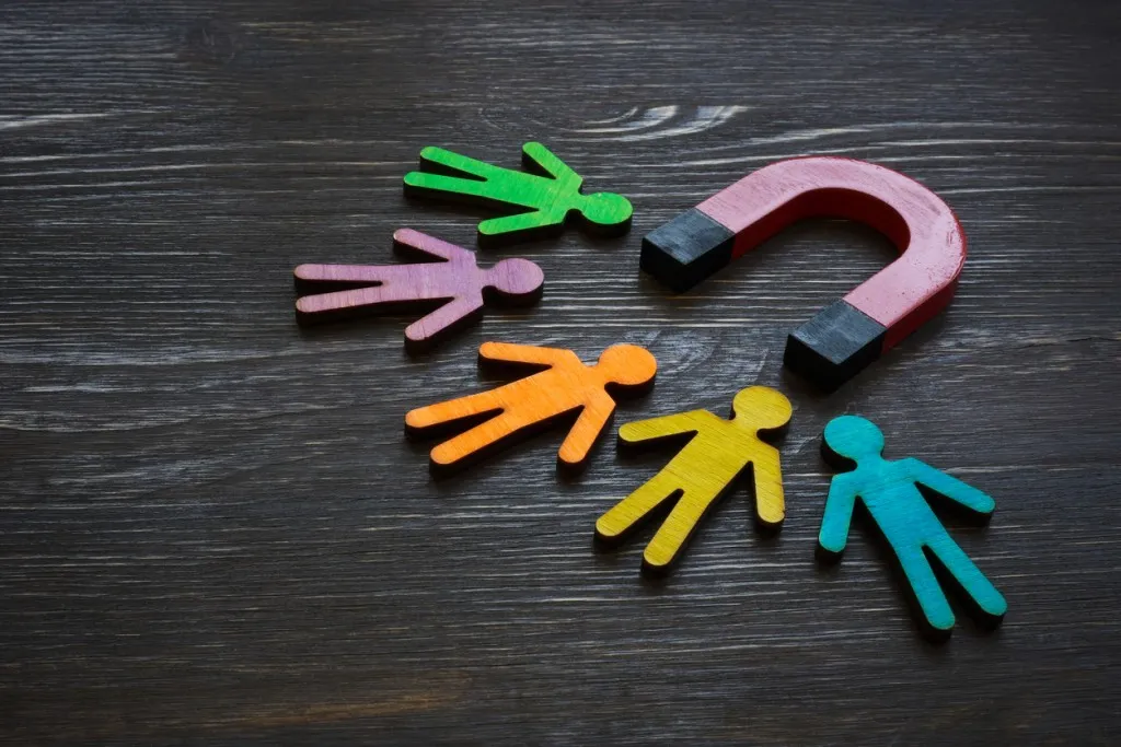 Employee engagement - magnet attracting paper cutouts of people