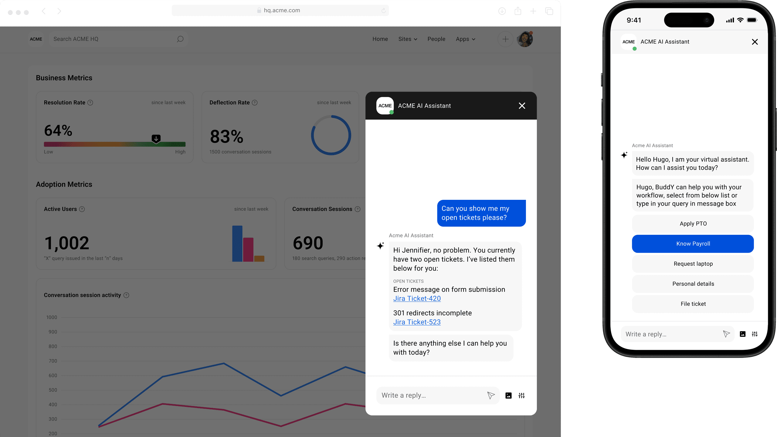 Simpplr AI assistant: desktop and mobile