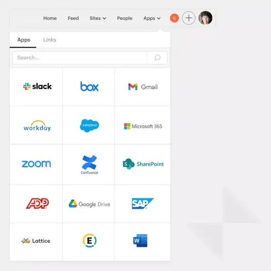 Enterprise social network - Simpplr intranet application menu