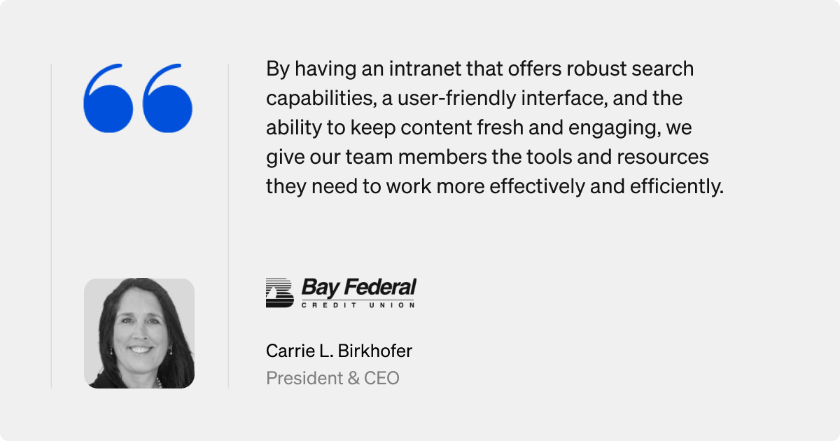 Simpplr customer testimonial: Carrie L. Birkhofer, President & CEO, Bay Federal Credit Union