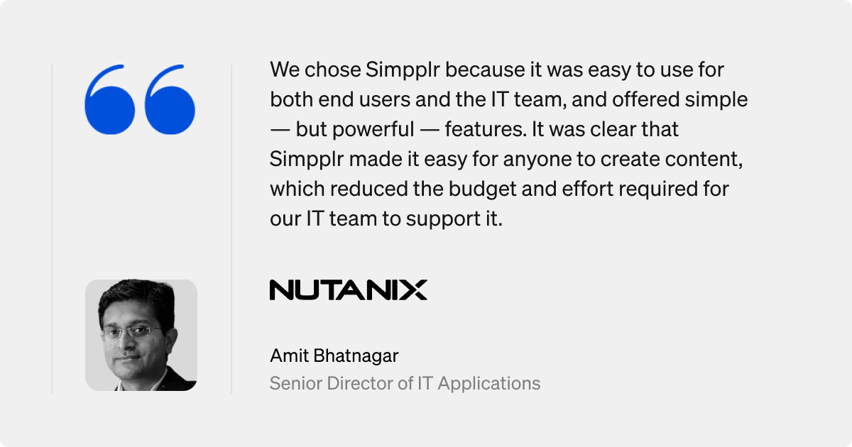 Simpplr customer testimonial: Amit Bhatnagar, Senior Director of IT Applications, Nutanix