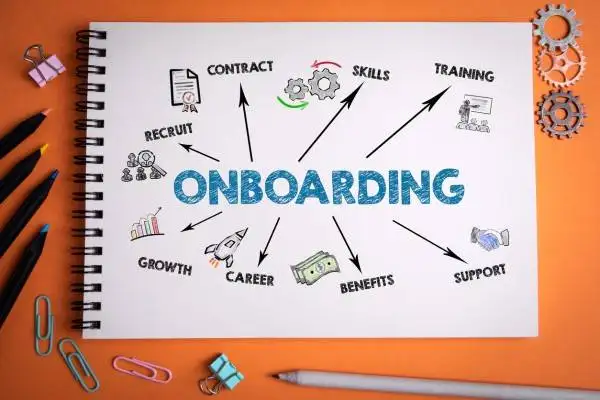 Employee onboarding - cover of a sketchbook showing the word 