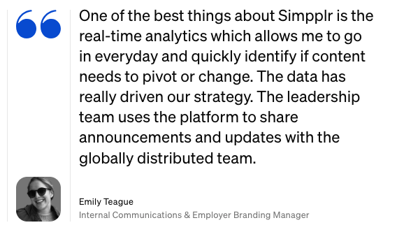 Simpplr real-time analytics helps leadership teams to understand employee needs.