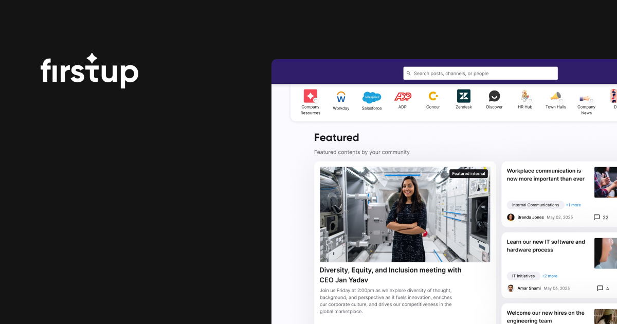 Internal communication software: Firstup homepage
