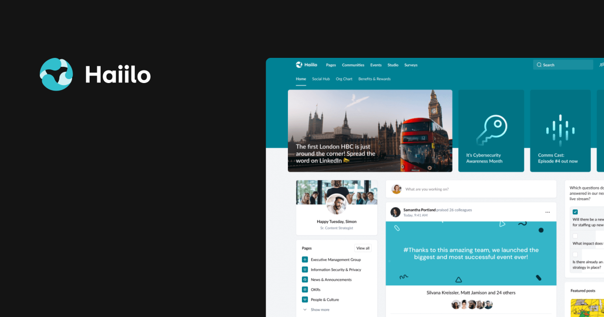 Internal communication software: Haiilo homepage