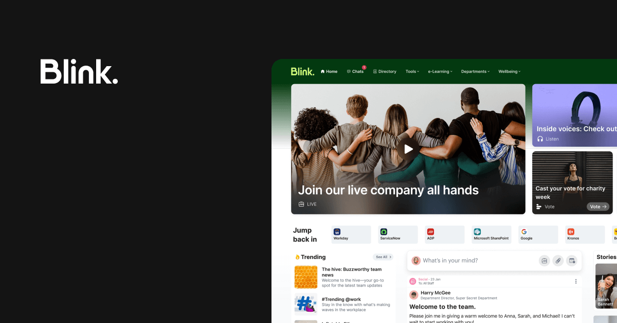 Internal communication software: Blink social feed on desktop