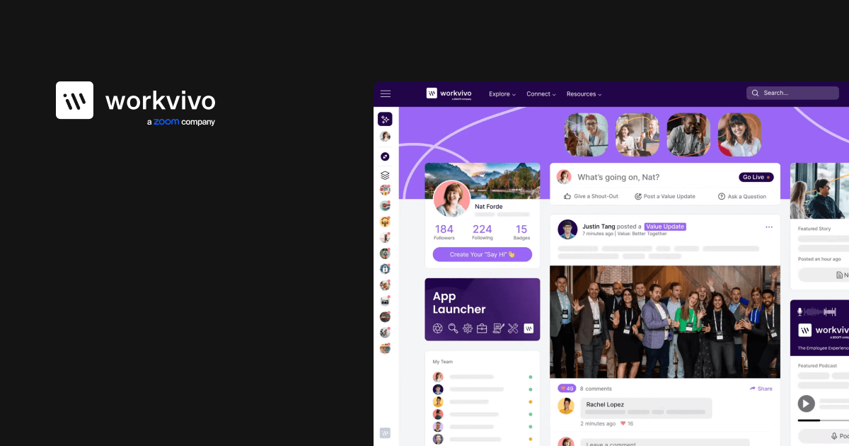Internal communication software: Workvivo intranet desktop