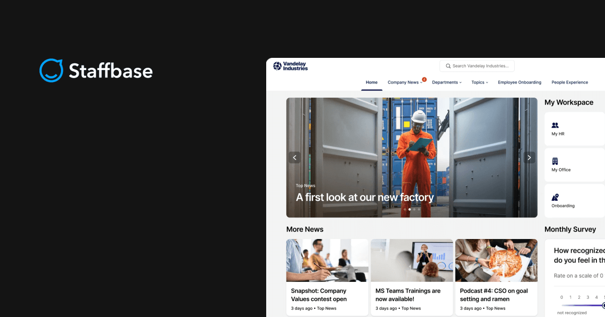 Internal communication software: Staffbase intranet homepage