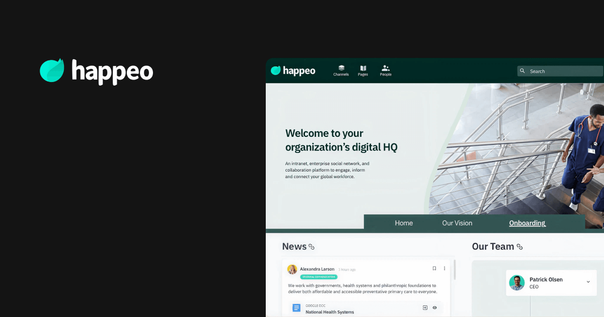 Internal communication software: Happeo intranet homepage