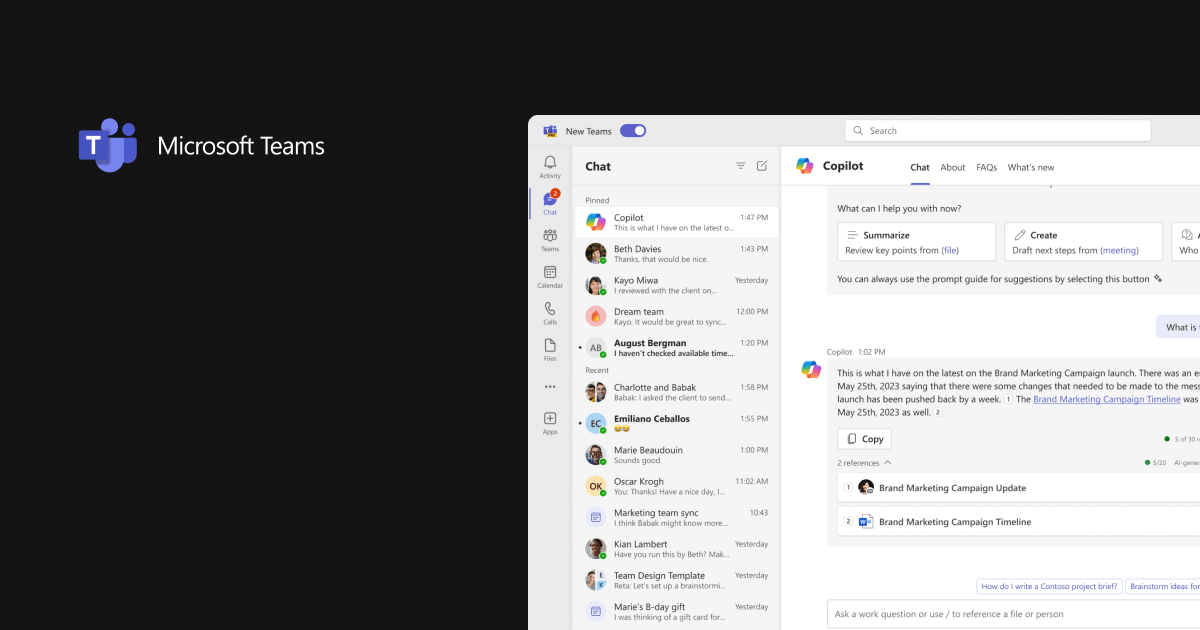 Internal communication software: Microsoft Teams chat desktop view