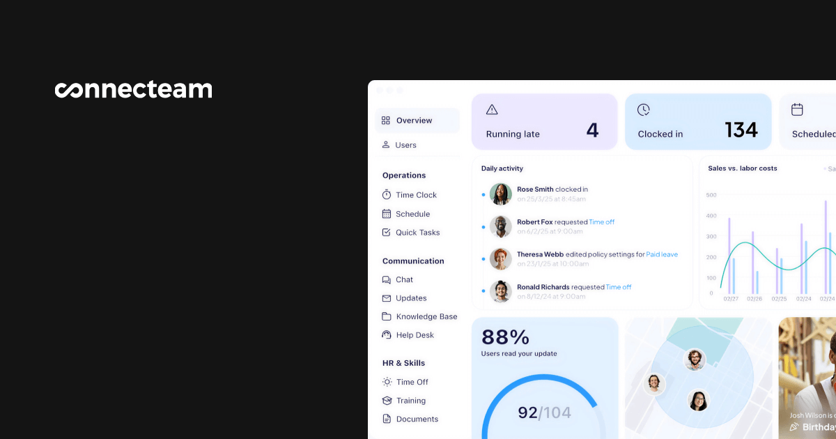 Internal communication software: Connecteam desktop view