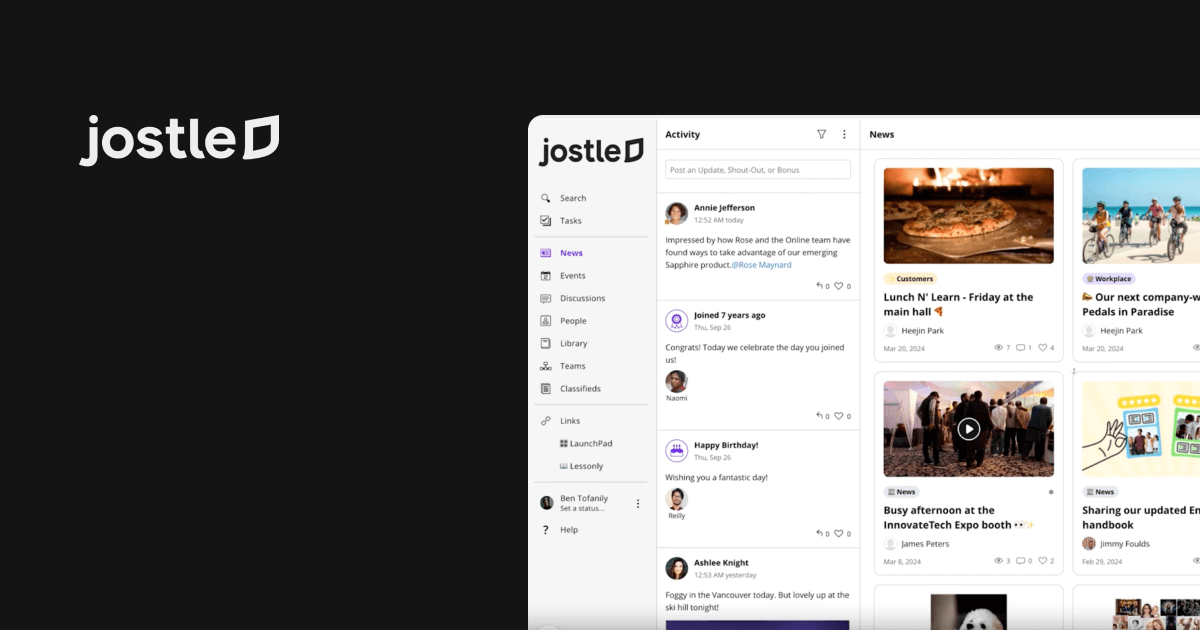 Internal communication software: Jostle desktop view