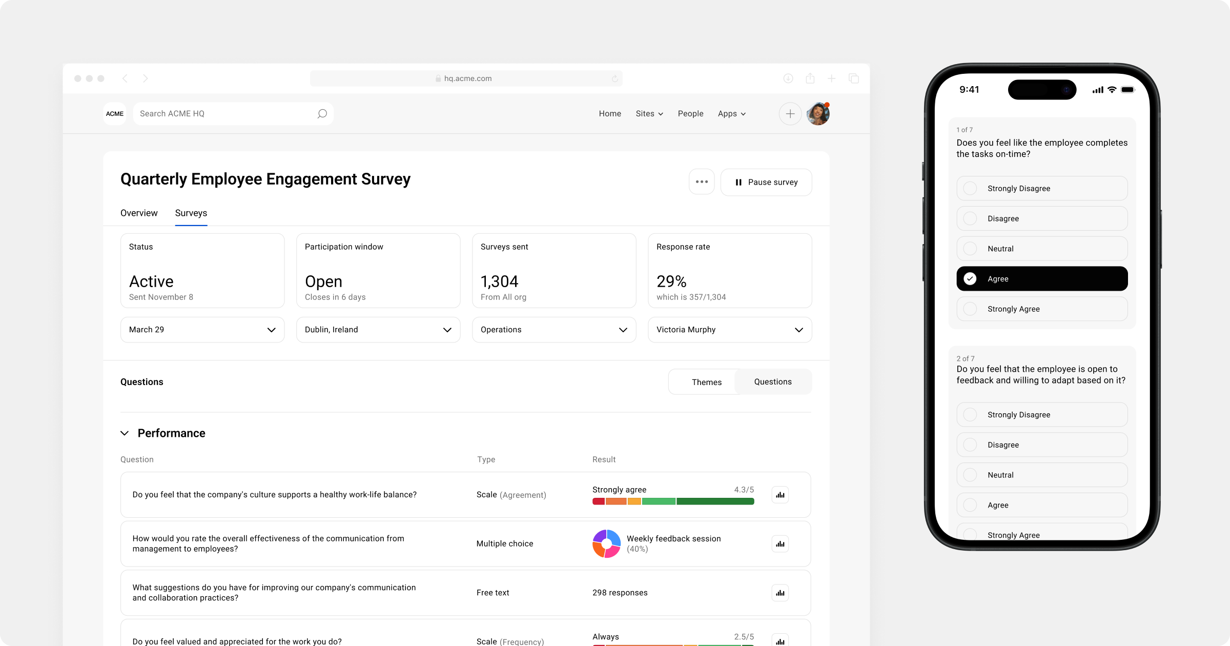Use Simpplr's employee feedback survey dashboard to get insights into employee sentiment.