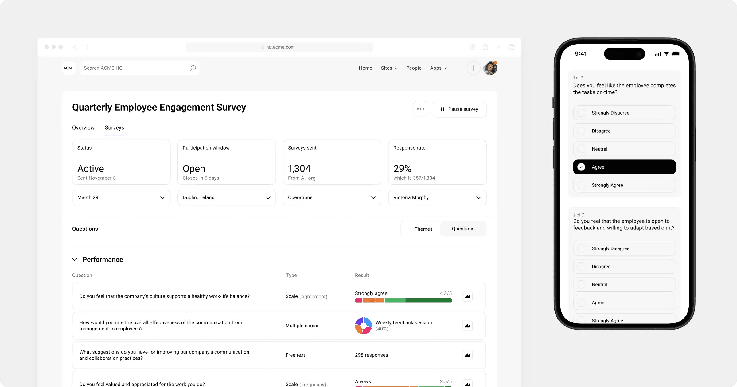 Use Simpplr's employee feedback survey dashboard to get insights into employee sentiment.