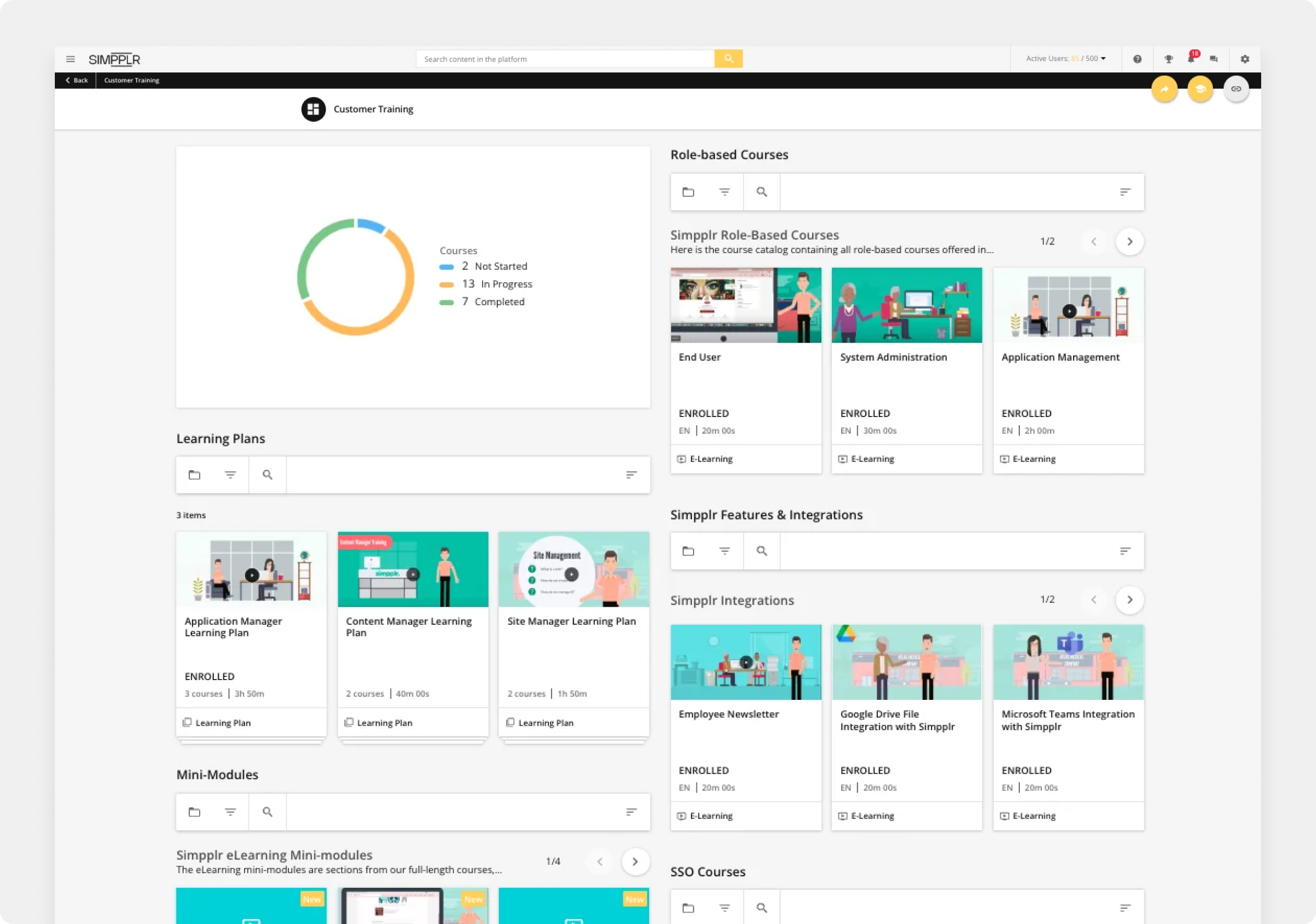LMS: Simpplr customer training dashboard