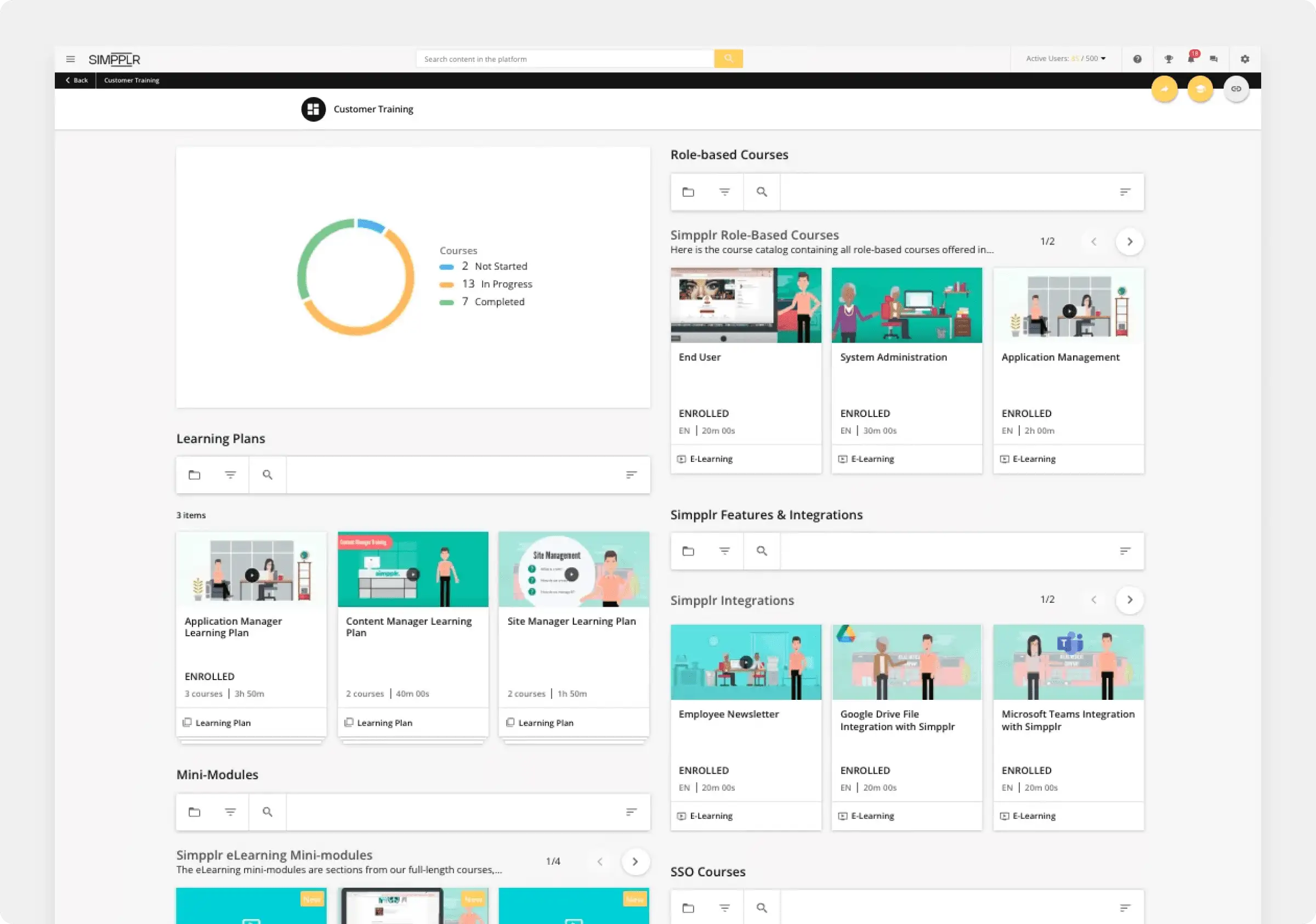 LMS: Simpplr customer training dashboard