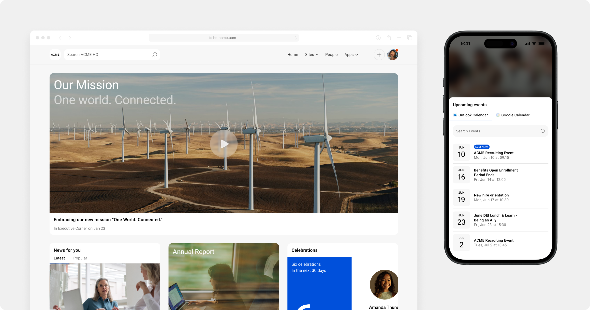 Simpplr Modern Intranet - homepage desktop and mobile