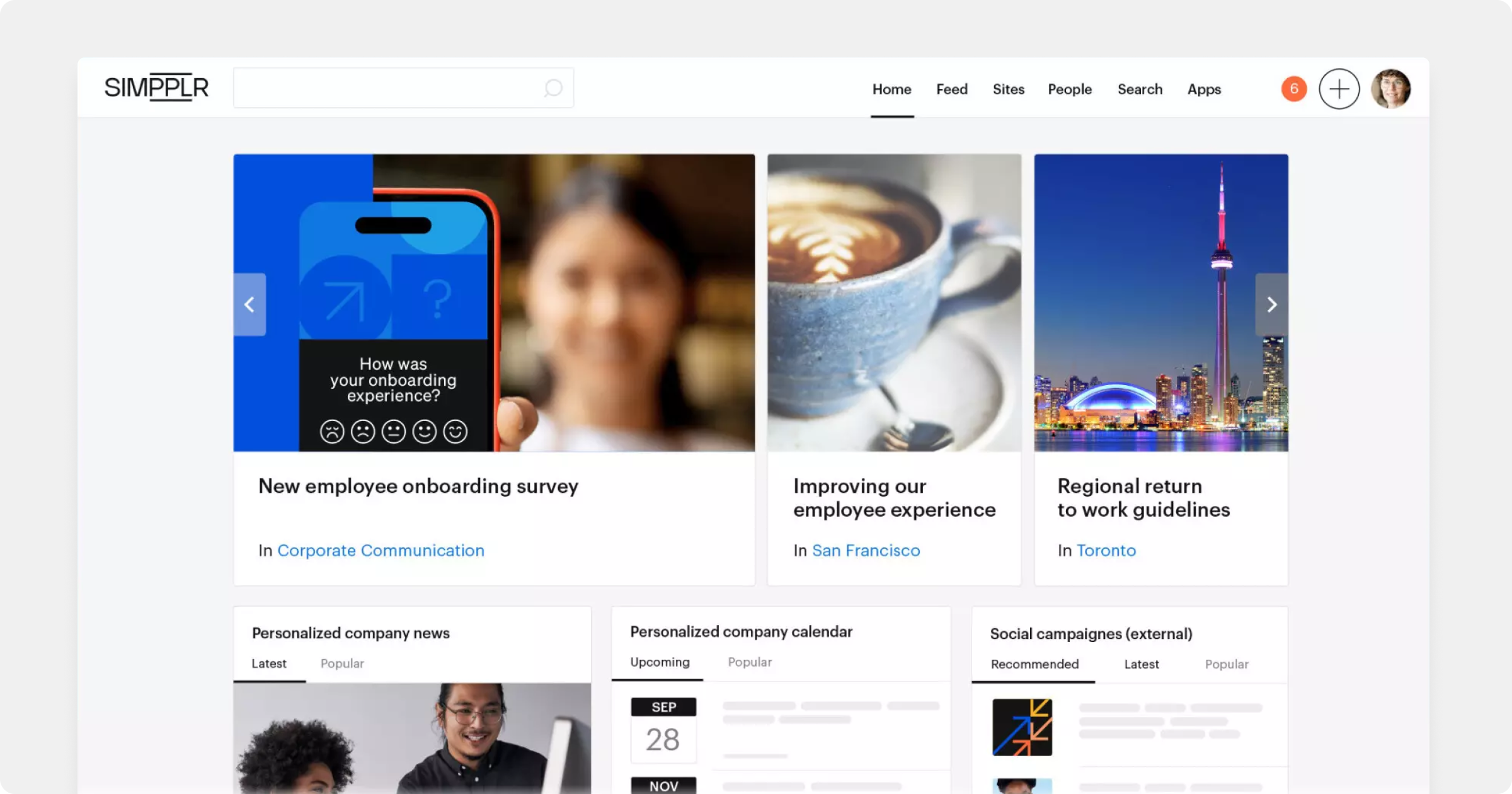 Simpplr intranet homepage