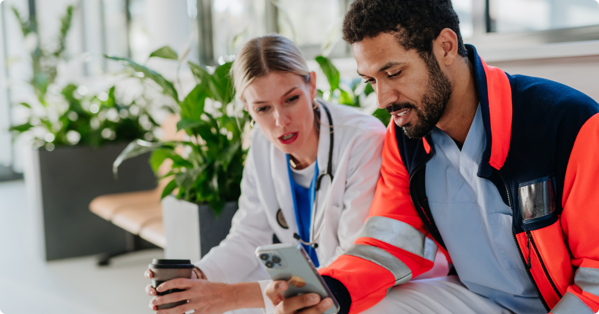 Frontline employees using the intranet mobile app to stay connected and engaged at work.