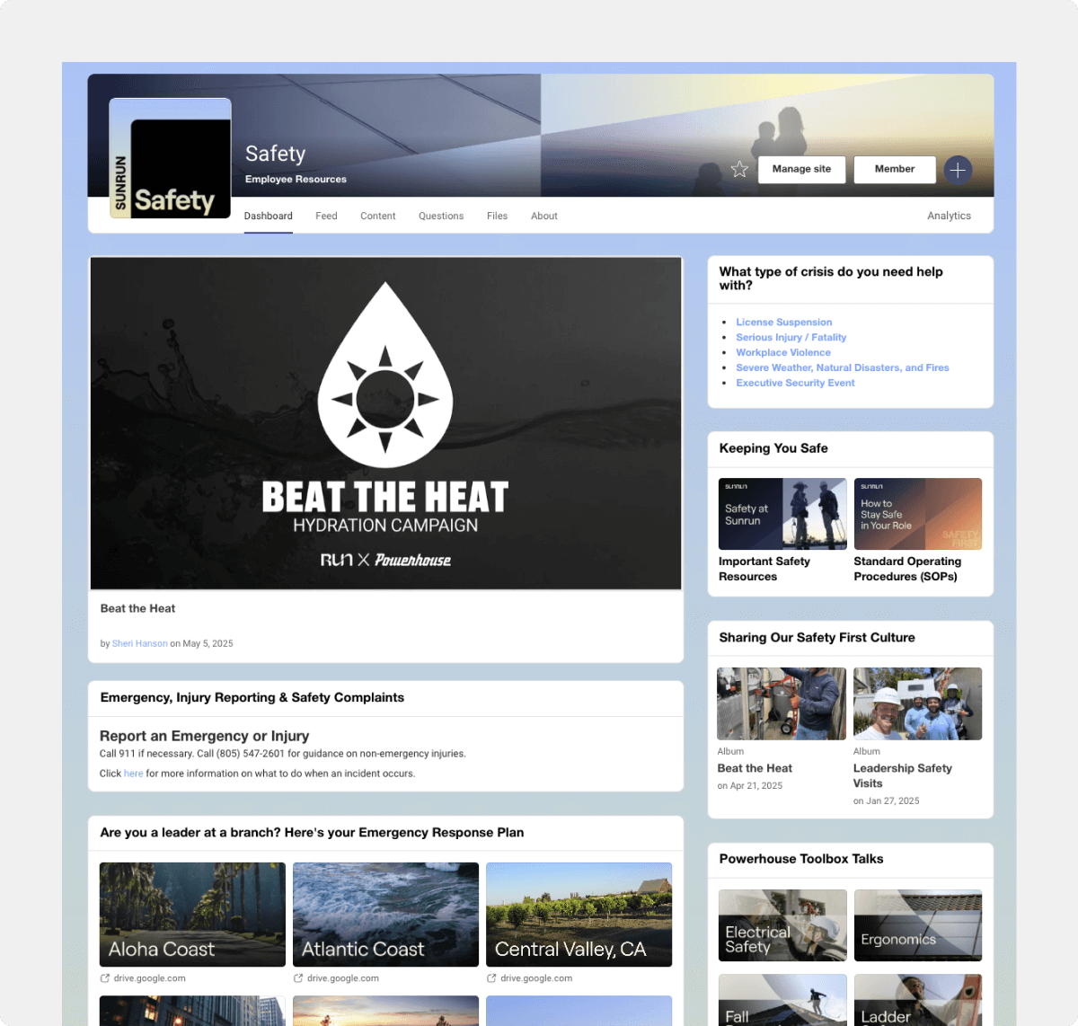 Sunrun's intranet, Current homepage