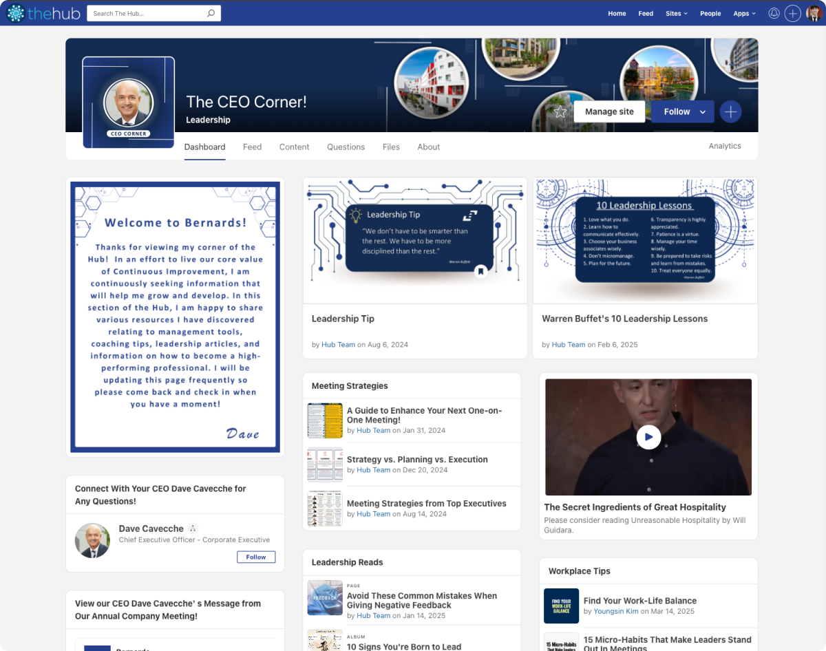 Bernard features 'The CEO Corner' on the company intranet.