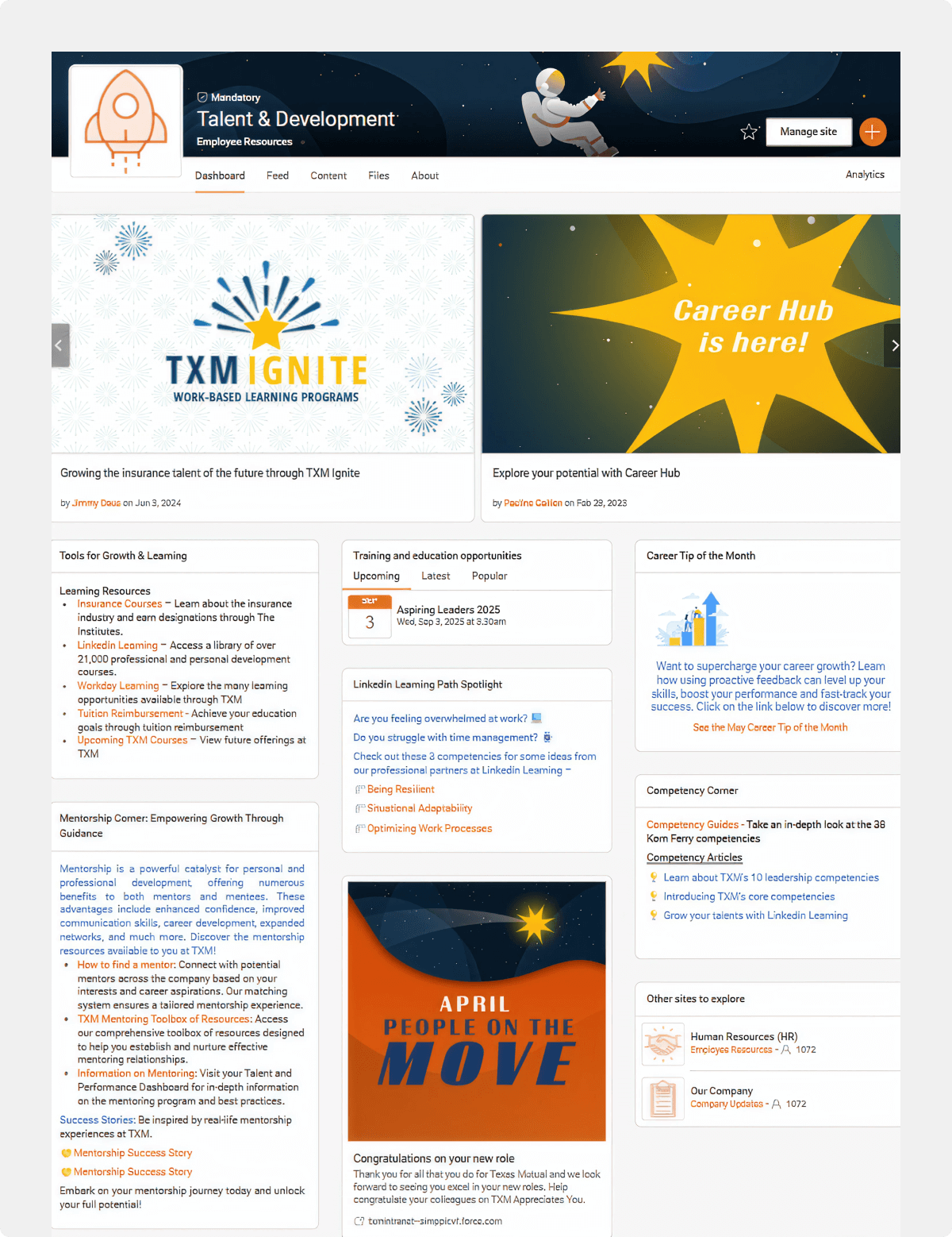 Texas Mutual Insurance Company features talent and development section on the company intranet
