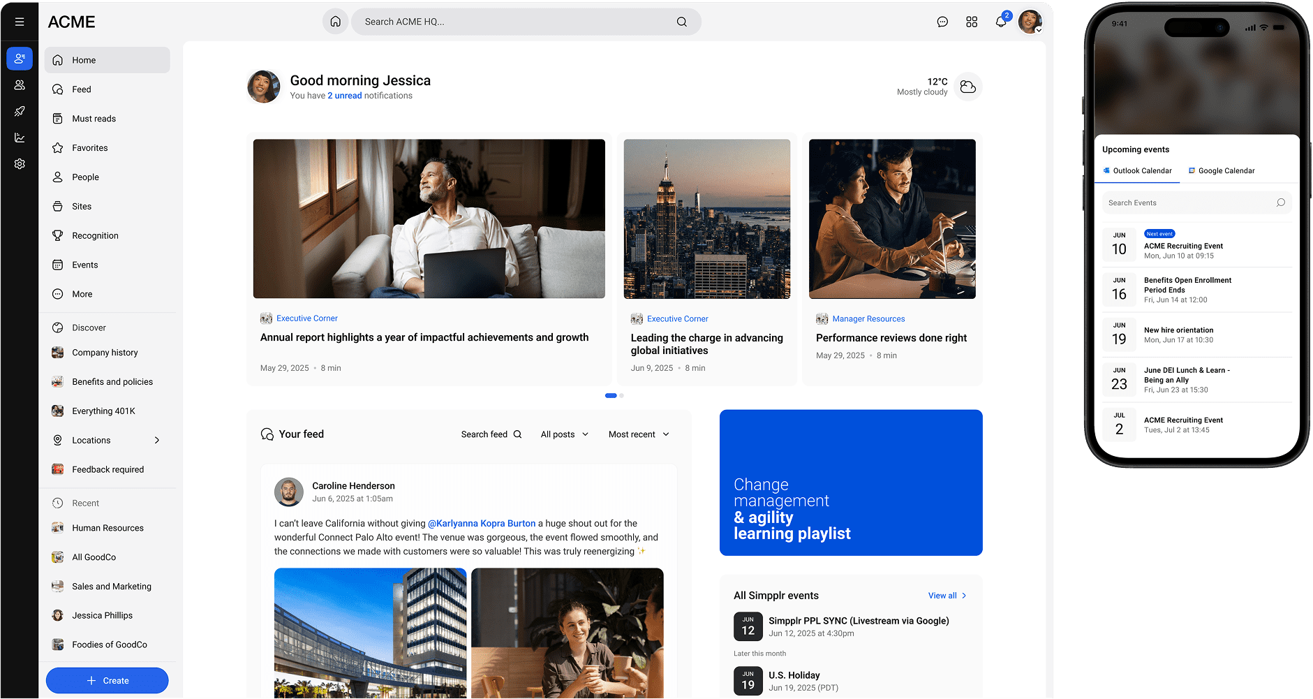 Simpplr Modern Intranet - homepage desktop and mobile