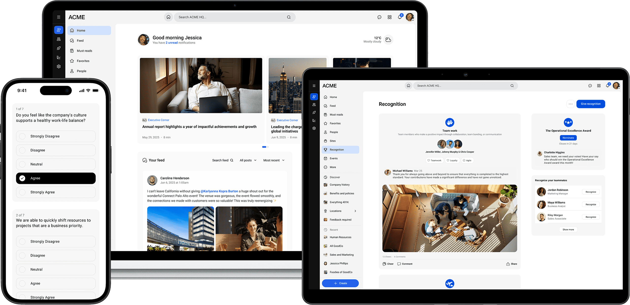 Simpplr product overview - desktop, tablet and mobile