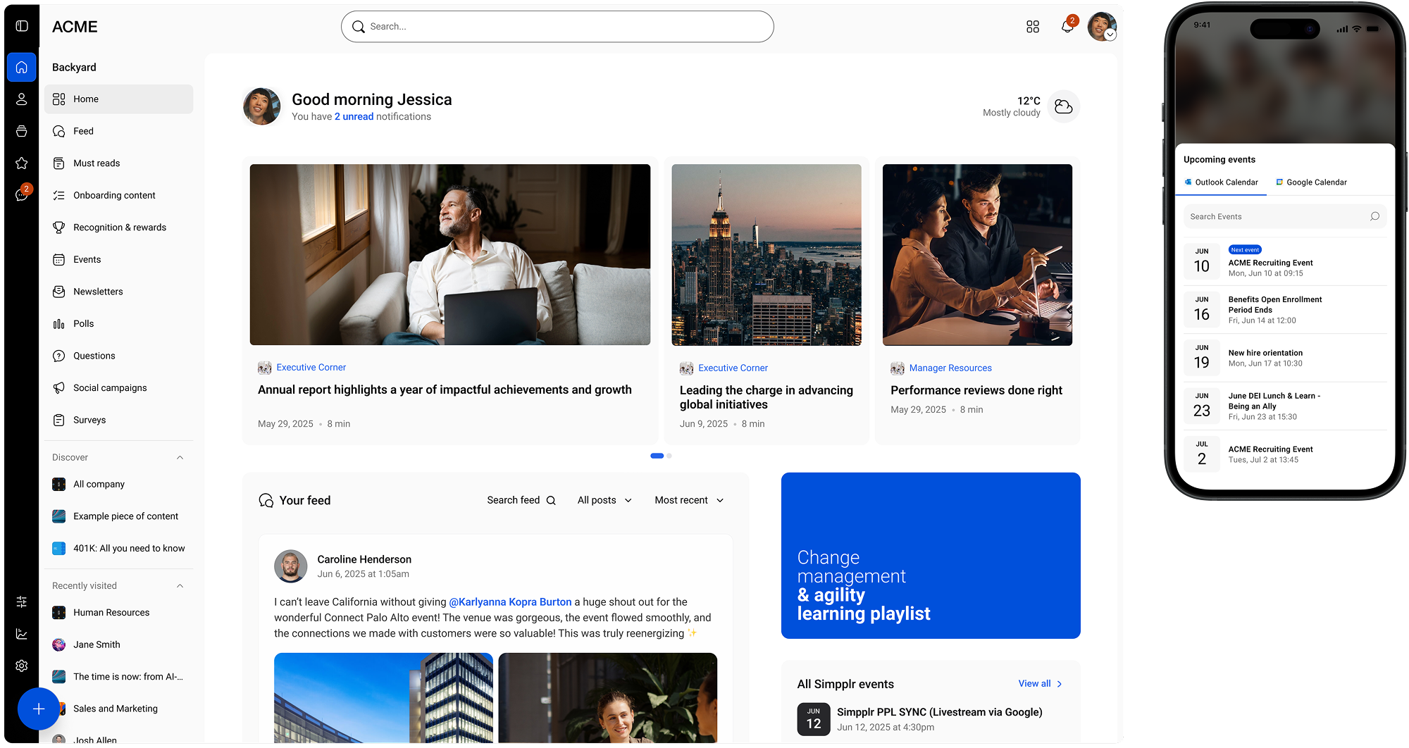 Simpplr Modern Intranet - homepage desktop and mobile