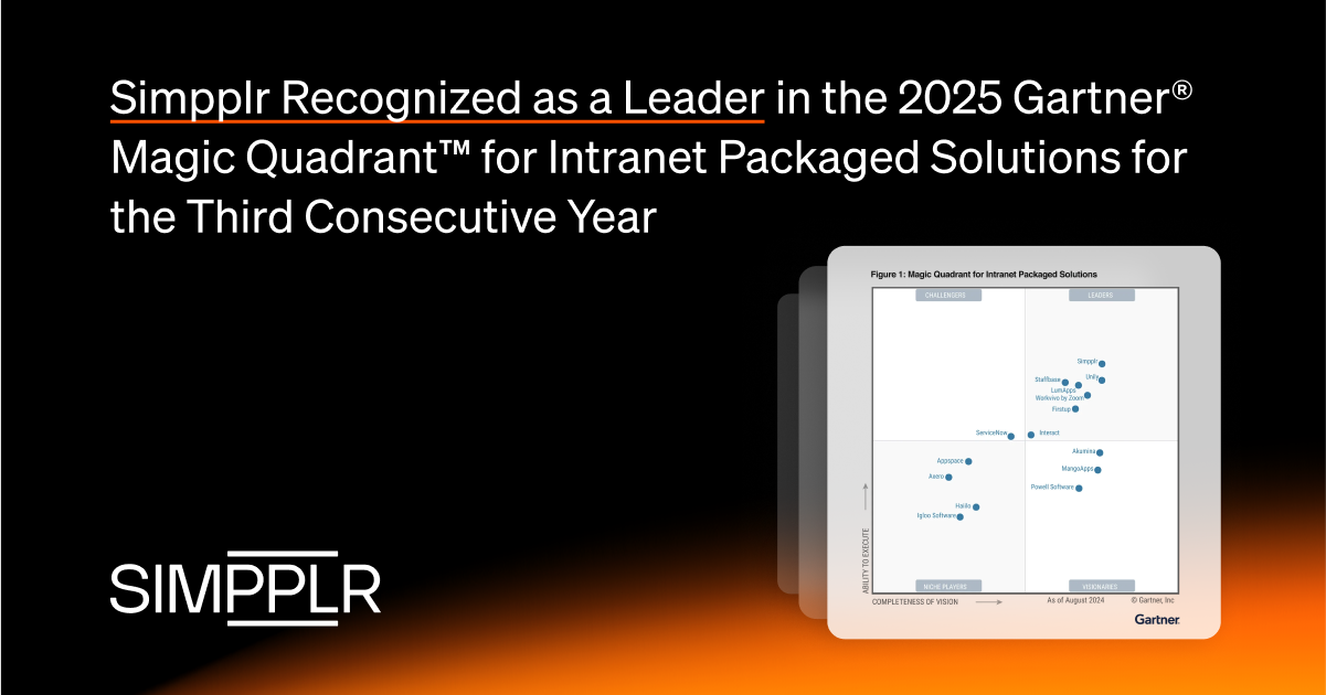 Gartner named Simpplr a Leader in the 2025 Magic Quadrant for Intranet solutions