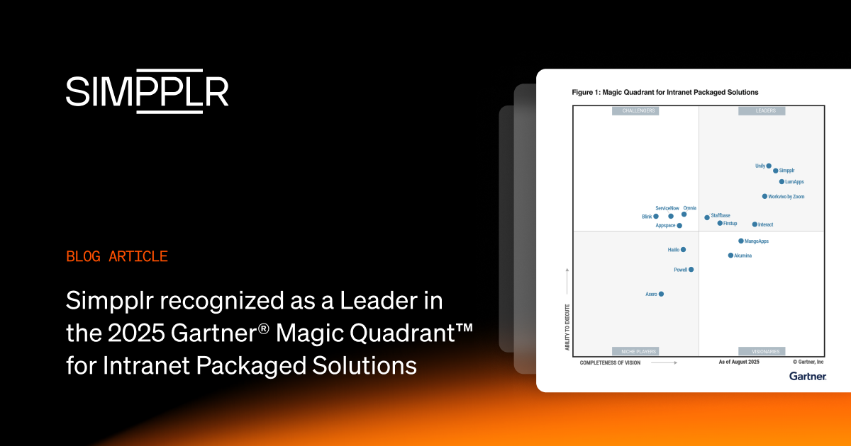 Simpplr recognized as a Leader in the 2025 Gartner Magic Quadrant for Intranet Packaged Solutions