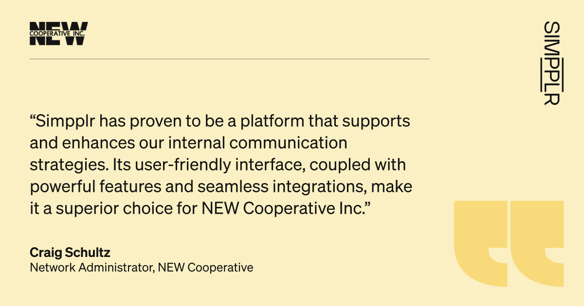 Simpplr review by NEW Cooperative customer