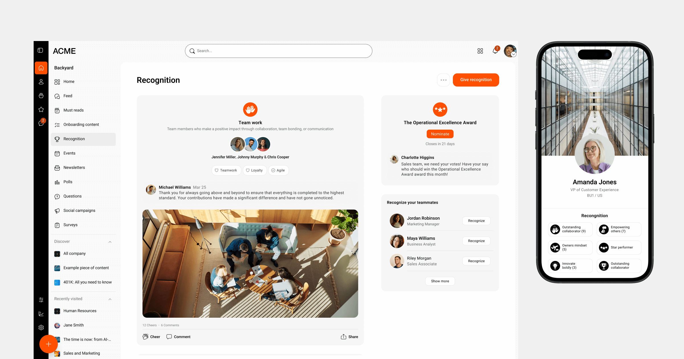 Simpplr employee recognition dashboard