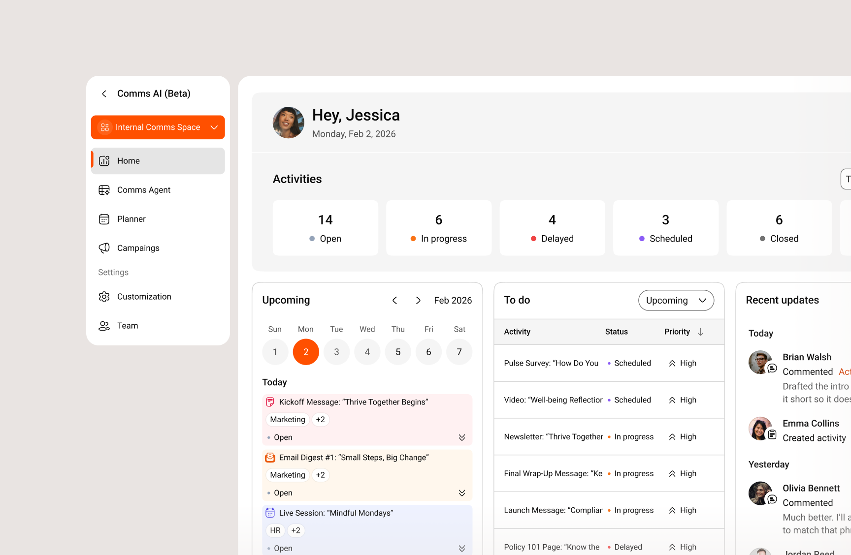 Simpplr Comms AI dashboard is built for internal communication teams