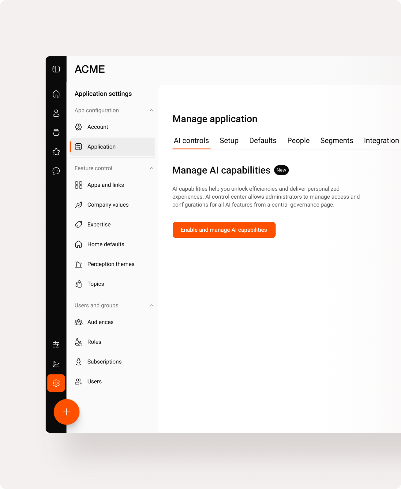 Simpplr AI: Admin settings page for controlling AI access, setup, and governance features.